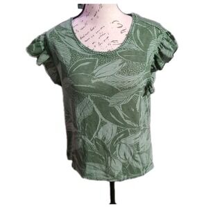 Pilcro Green Leaf Print Short Sleeve‎ Top Womens XXS Anthropologie Casual Tee
